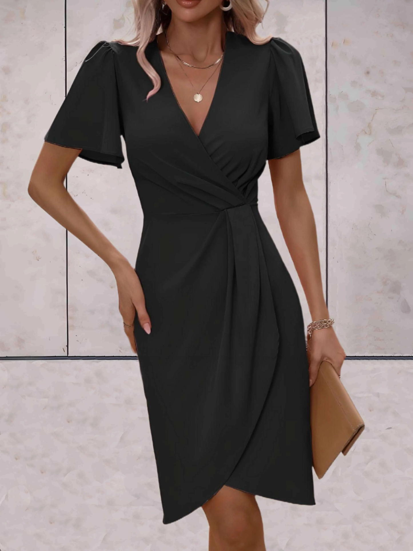Eden | Robe Portefeuille Midi Avec Manches Papillon