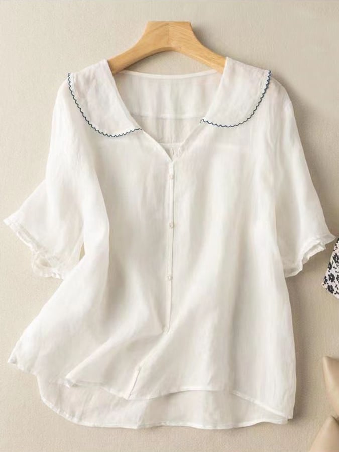 Perla | Elegant Kort Skjorte – Retro Stil Og Delikate Detaljer