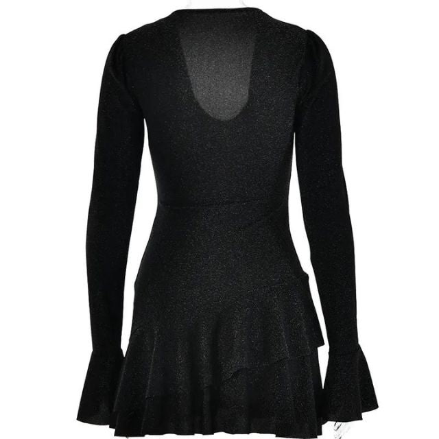 Candice | Mini Rochie Strălucitoare cu Mâneci Evazate