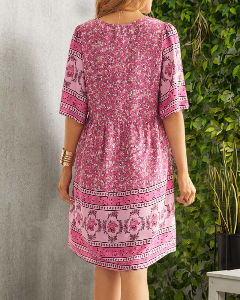Ivana | Abito Boho Con Scollatura A V E Stampa