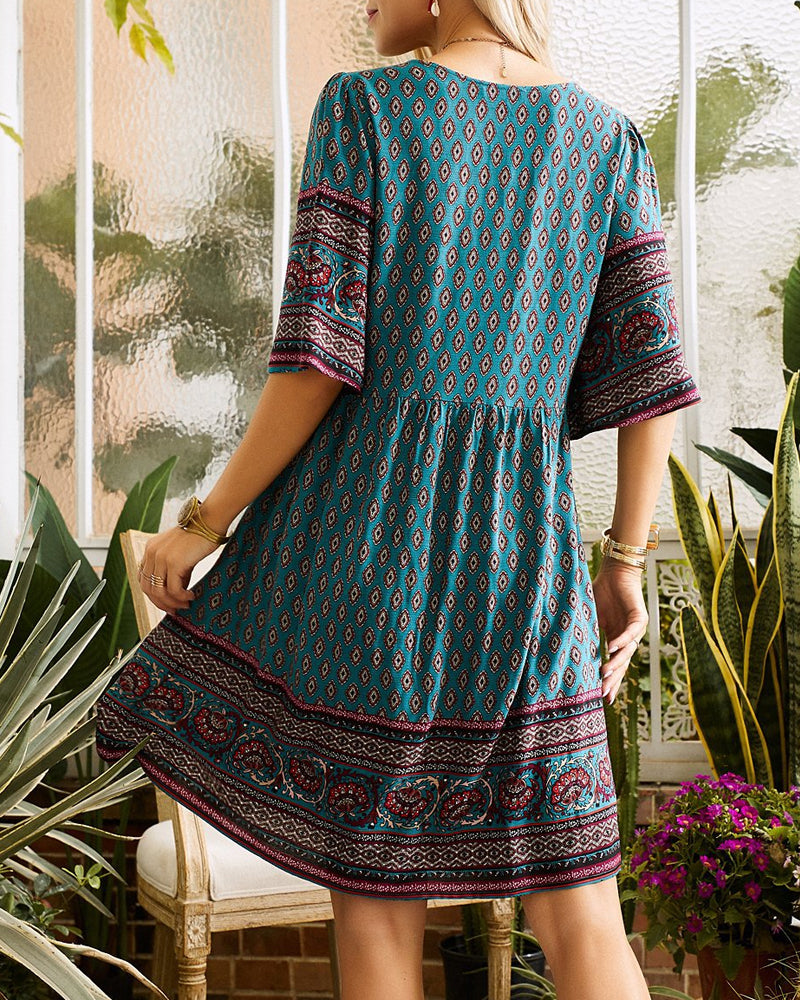 Ivana | Abito Boho Con Scollatura A V E Stampa