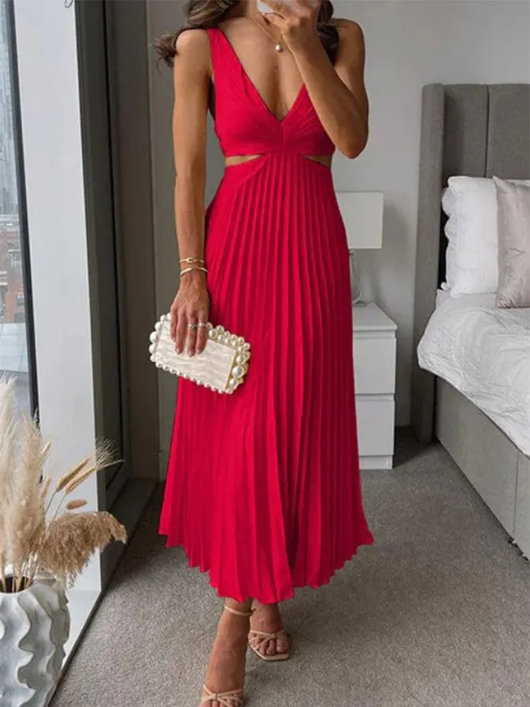 Caroline | Abito Lungo Plissettato Con Ritagli – Eleganza Moderna