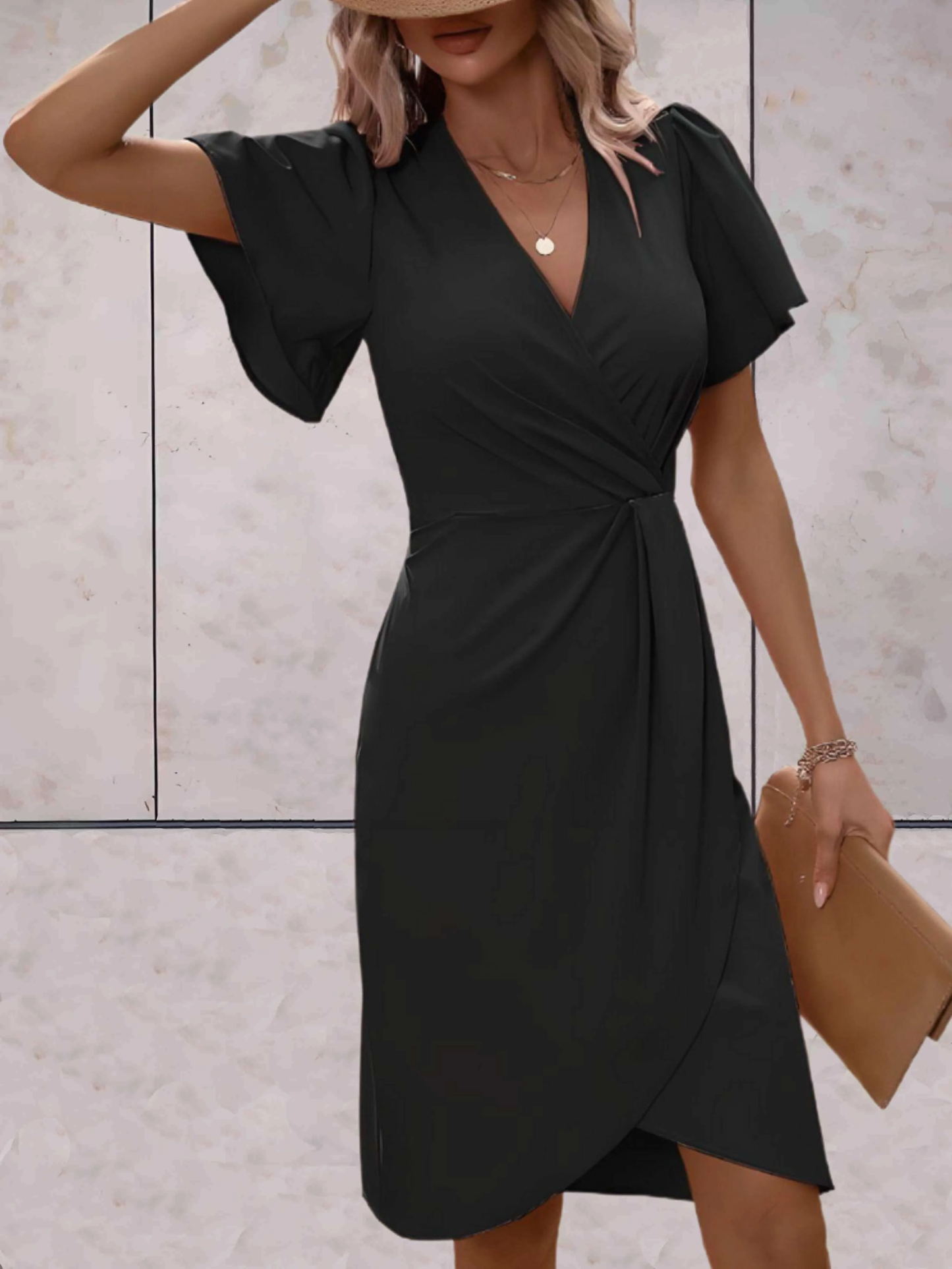 Eden | Robe Portefeuille Midi Avec Manches Papillon