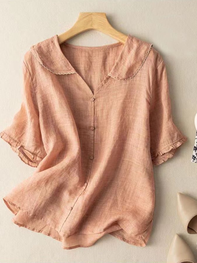 Perla | Elegant Kort Skjorte – Retro Stil Og Delikate Detaljer