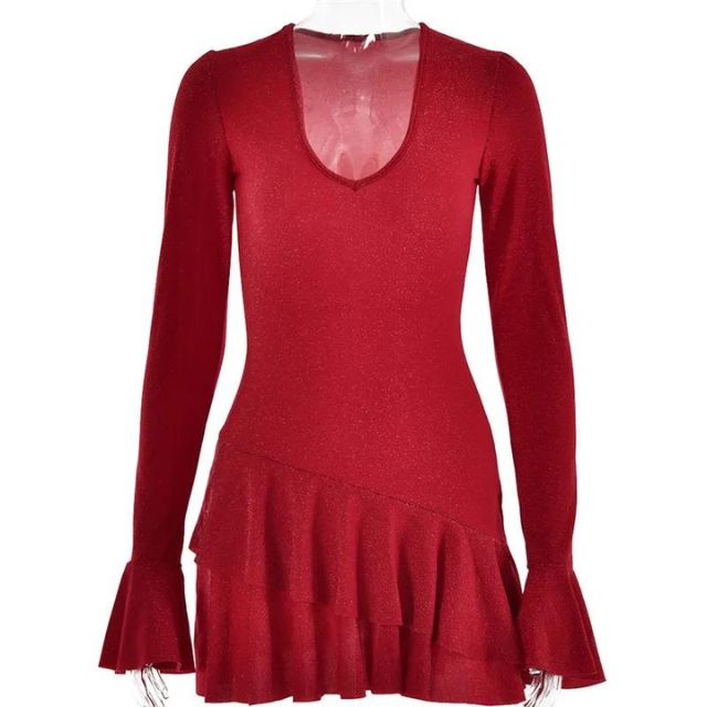 Candice | Mini Rochie Strălucitoare cu Mâneci Evazate