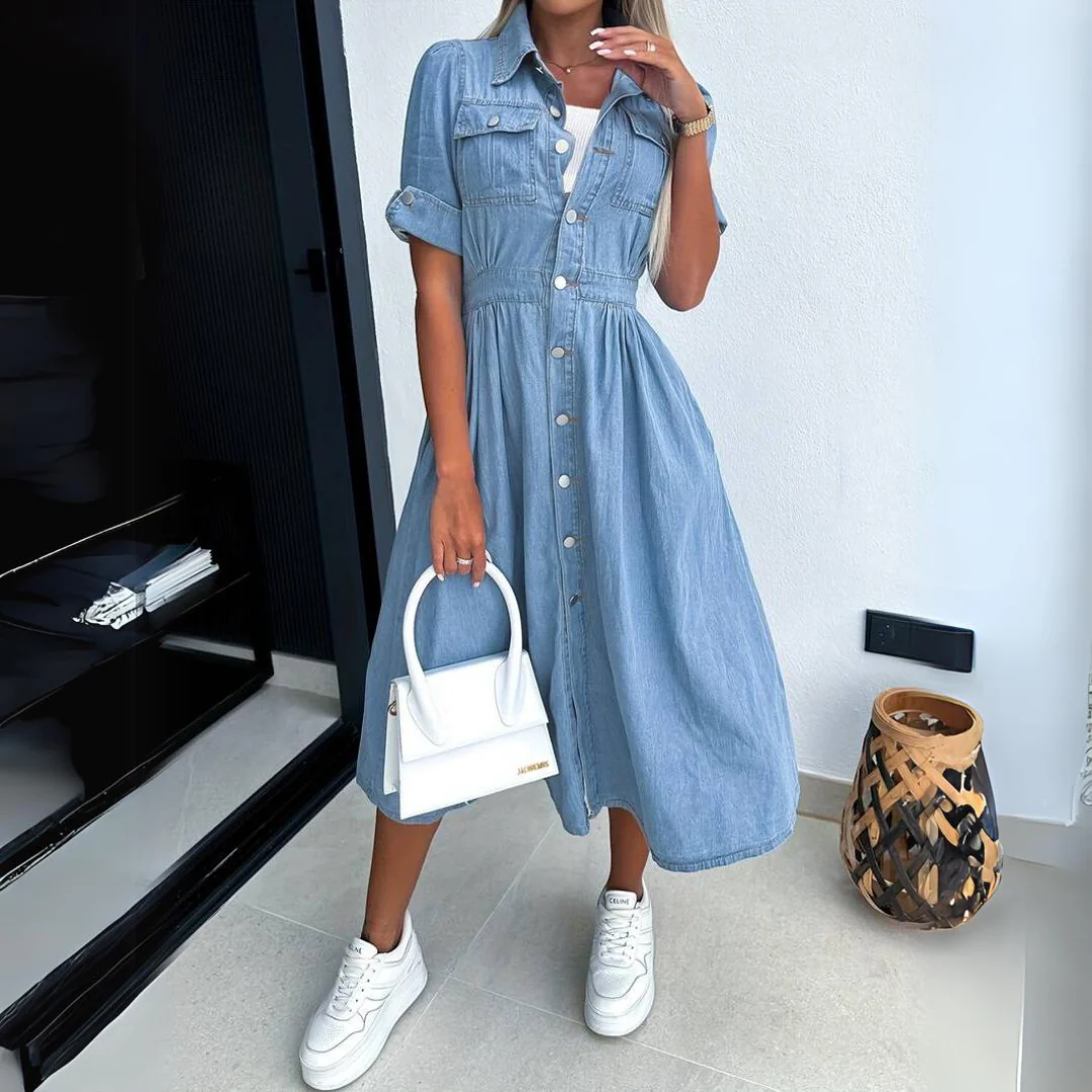 Olga | Abito In Denim Con Bottoni