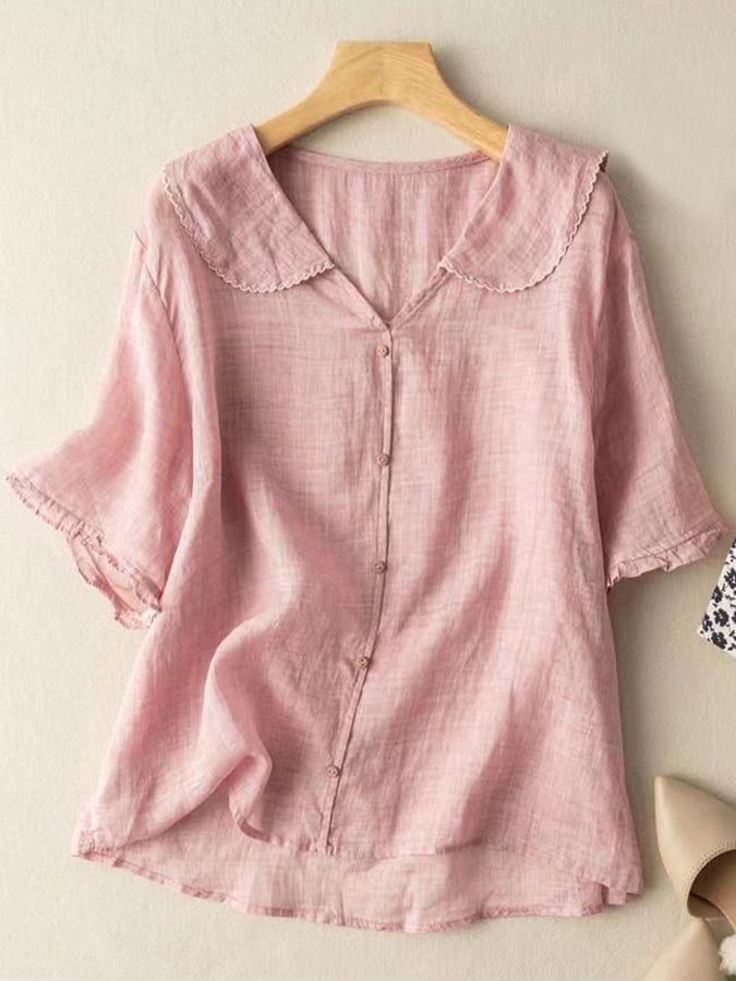 Perla | Elegant Kort Skjorte – Retro Stil Og Delikate Detaljer