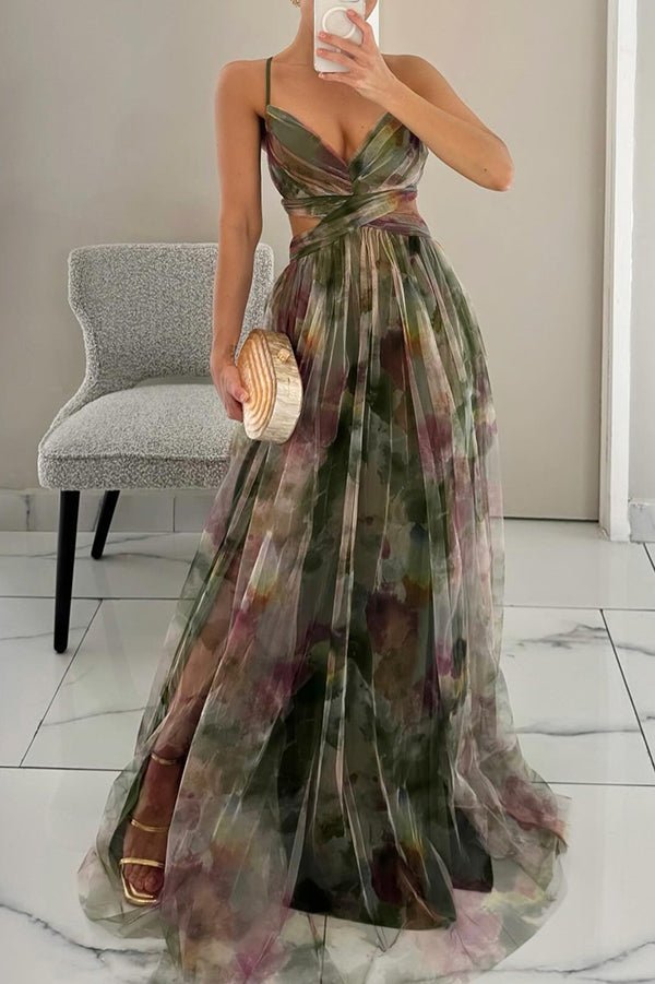 Florencja | Elegancka Długa Sukienka z Artystycznym Wzorem 