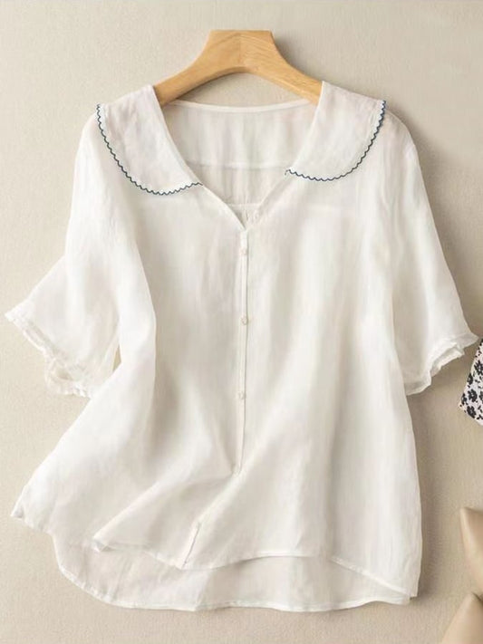 Perla | Camisa Corta Elegante – Estilo Retro y Detalles Delicados 