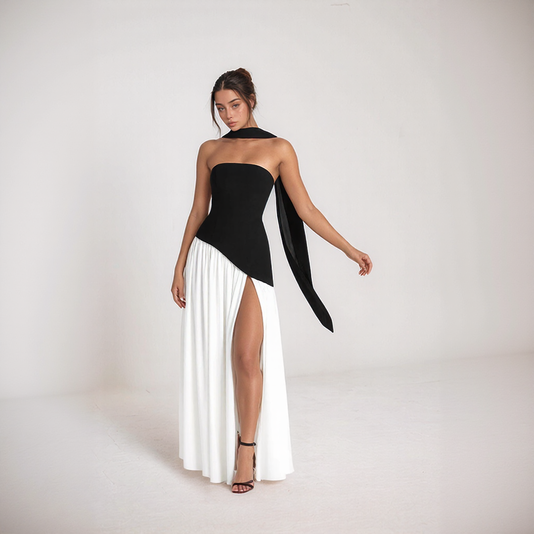 Janine | Long Corset Dress – Sculpted Elegance and Bold Slit 