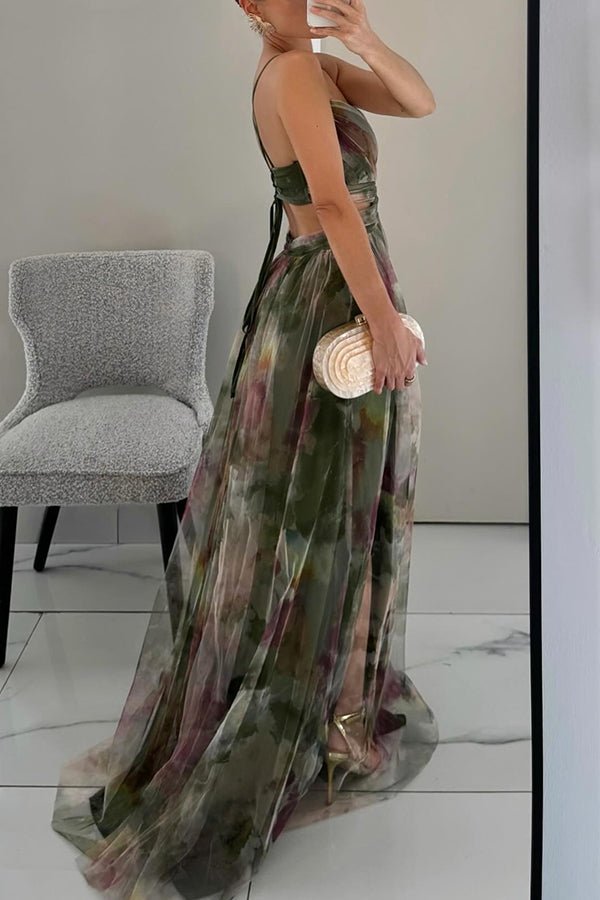 Florencja | Elegancka Długa Sukienka z Artystycznym Wzorem 