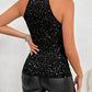 Charline | Sleeveless Tailored Collar Top – Glitter Effect and Chic Style 