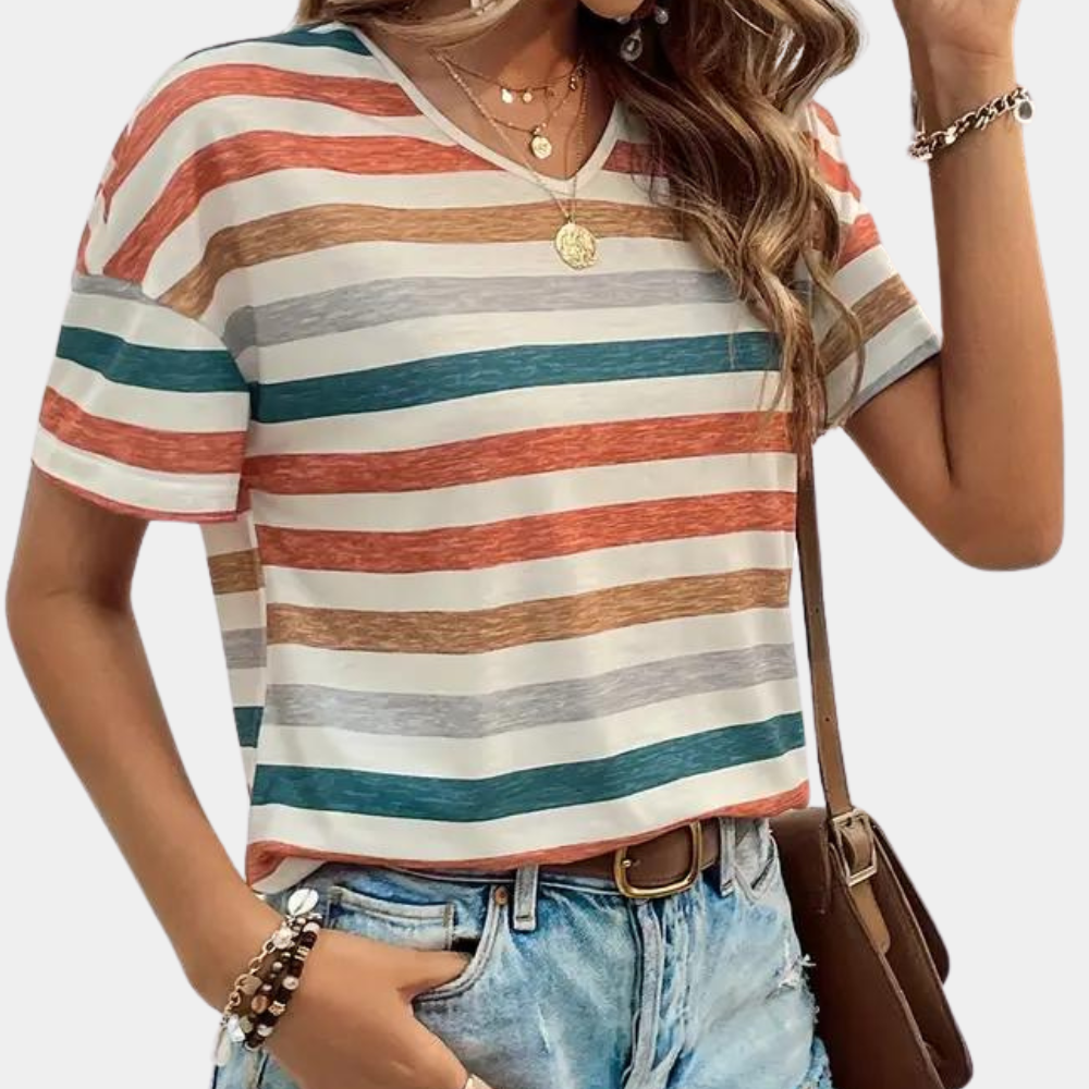 Carine | Tricou cu dungi pentru femei – Multicolor și croi lejer 