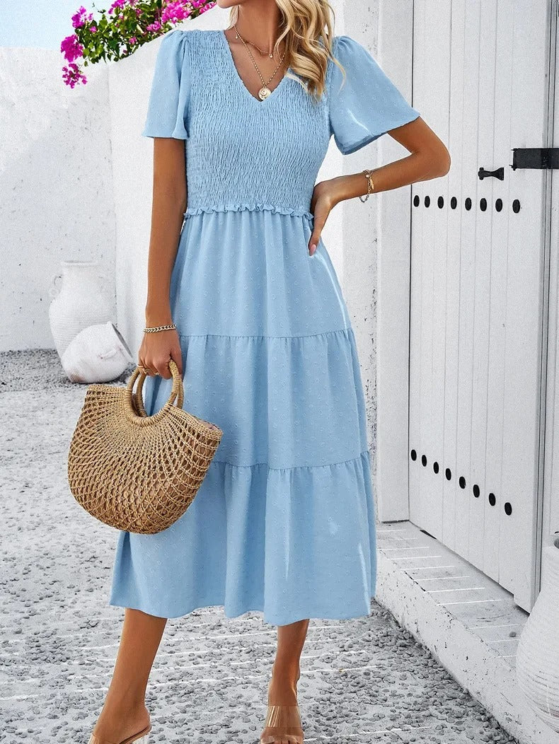 Sophie | Sukienka Boho Chic z Krótkim Rękawem 