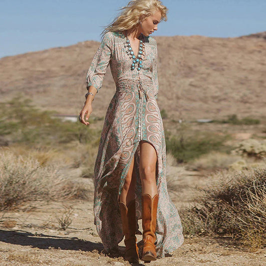 Catherine | Lange Bohème Kleid – Schickes Muster und fließender Schnitt 