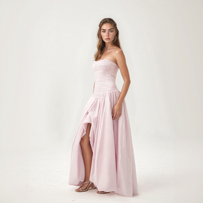 Anita | Vestido Largo Evase – Escote Recto y Dobladillo Voluminoso 