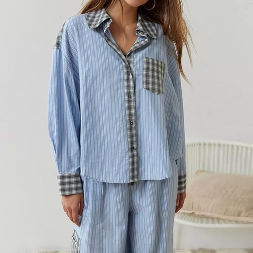 Lucienne | Pyjamas Komfort & Stil med Kontrasterende Ruter 