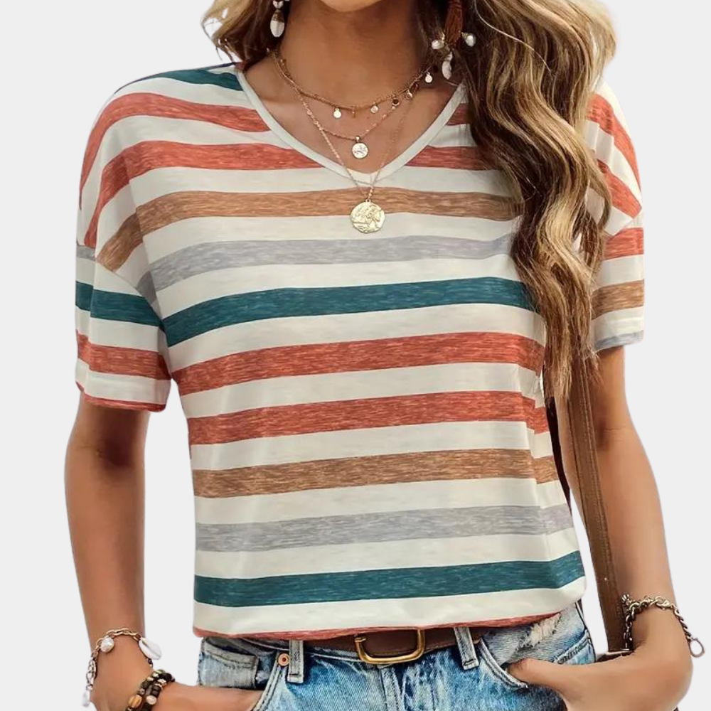 Carine | Tricou cu dungi pentru femei – Multicolor și croi lejer 