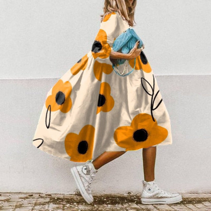 Sybille | Rochie Largă Cu Flori – Stil Estival 