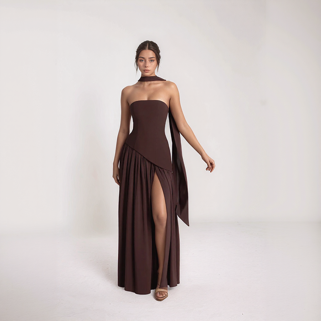 Janine | Long Corset Dress – Sculpted Elegance and Bold Slit 