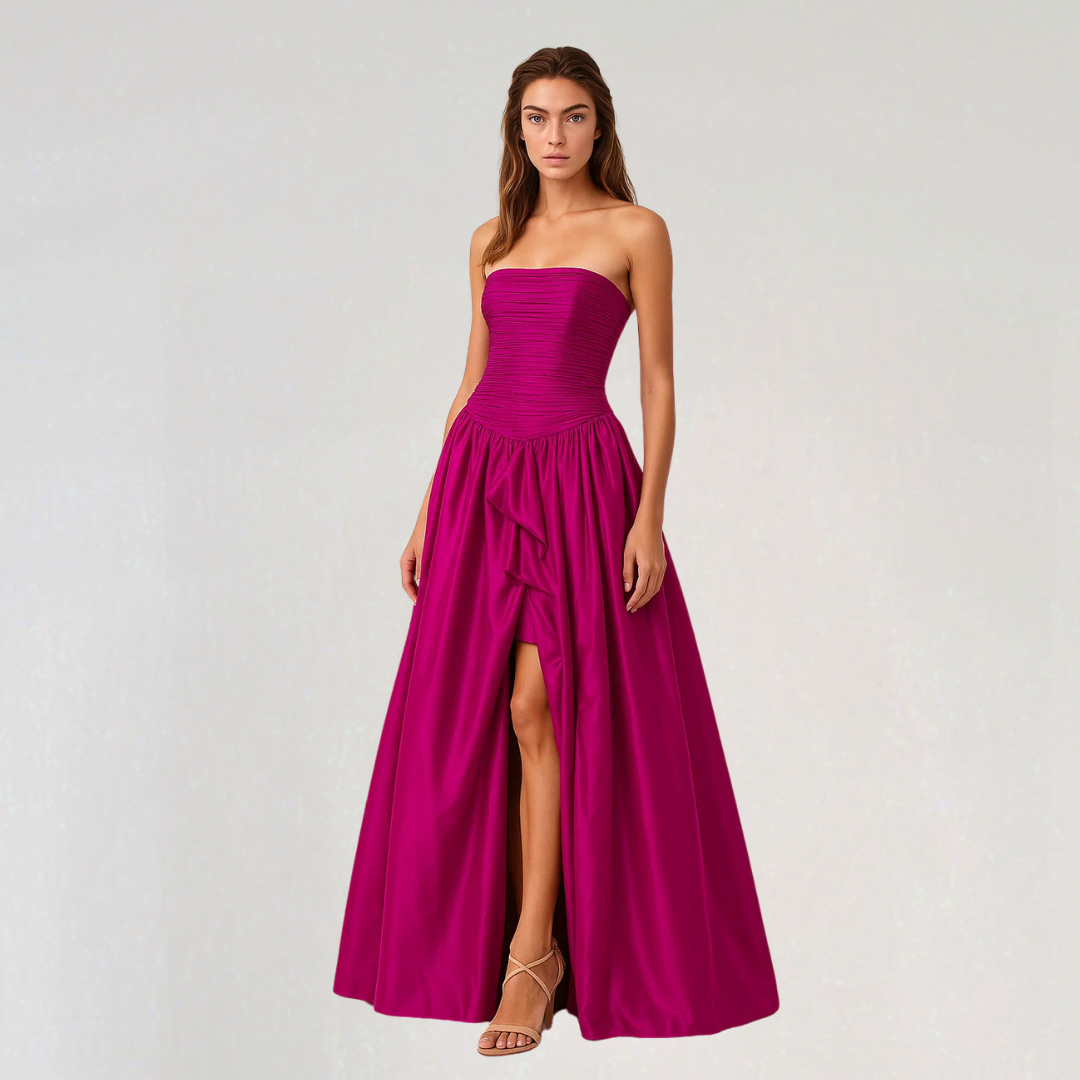 Anita | Vestido Largo Evase – Escote Recto y Dobladillo Voluminoso 