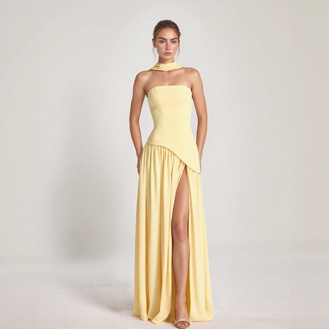 Janine | Long Corset Dress – Sculpted Elegance and Bold Slit 