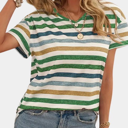 Carine | Tricou cu dungi pentru femei – Multicolor și croi lejer 