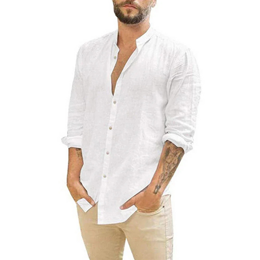 Salim | Camicia Uomo a Maniche Lunghe e Col Mao 