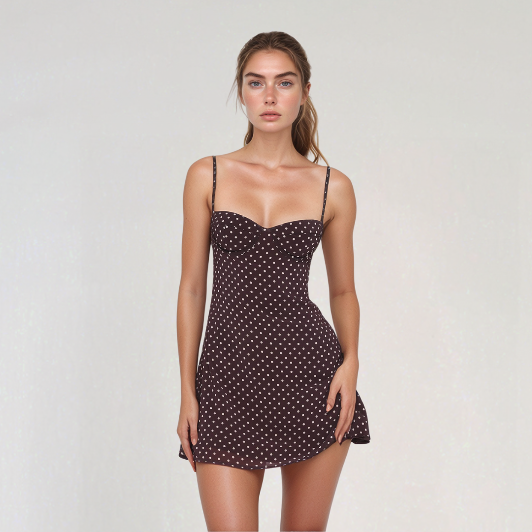 Béatrice | Krátké šaty s puntíky – čokoládový vzor pro vintage chic styl 