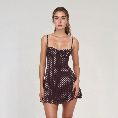 Béatrice | Krátké šaty s puntíky – čokoládový vzor pro vintage chic styl 