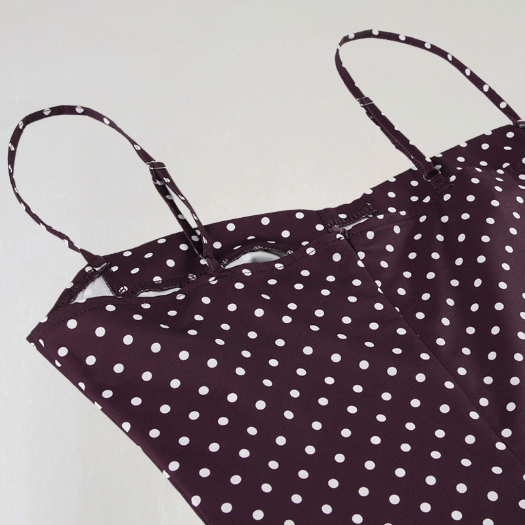 Béatrice | Krátké šaty s puntíky – čokoládový vzor pro vintage chic styl 