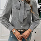 Cézanne | Elegant Checkered Blouse with Bow Tie 