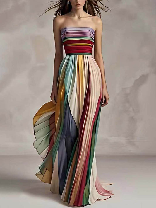 Anabella | Strapless Pleated Dress – Multicolored and Elegant 