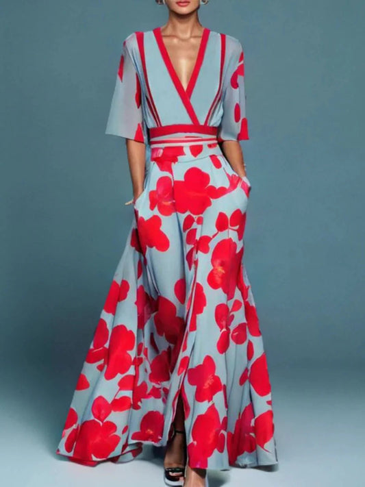 Andrée | Elegant Long Dress – Crossed Neckline and Fluid Cut 