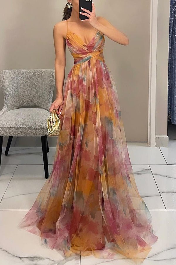 Florencja | Elegancka Długa Sukienka z Artystycznym Wzorem 