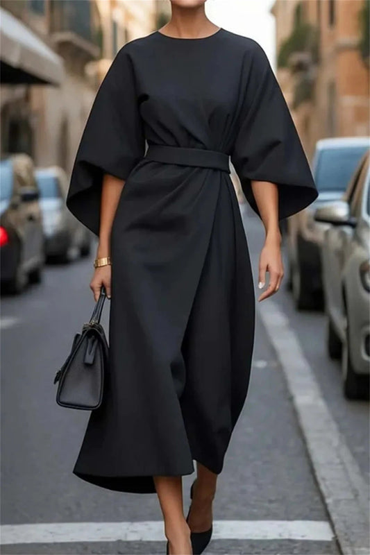 Andrea | Vestido Midi Cinturado – Sencillez y Refinamiento 