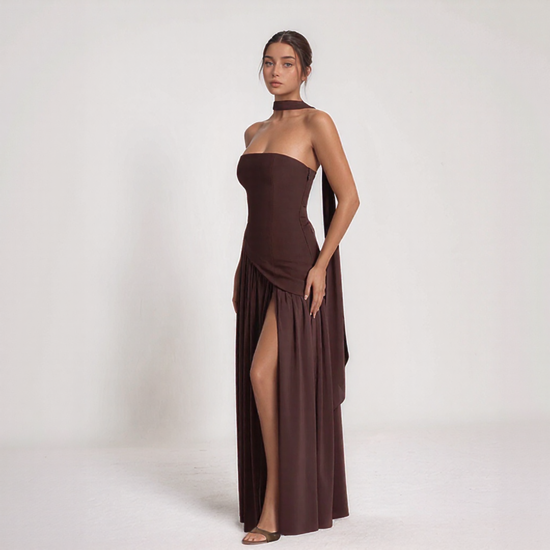 Janine | Long Corset Dress – Sculpted Elegance and Bold Slit 